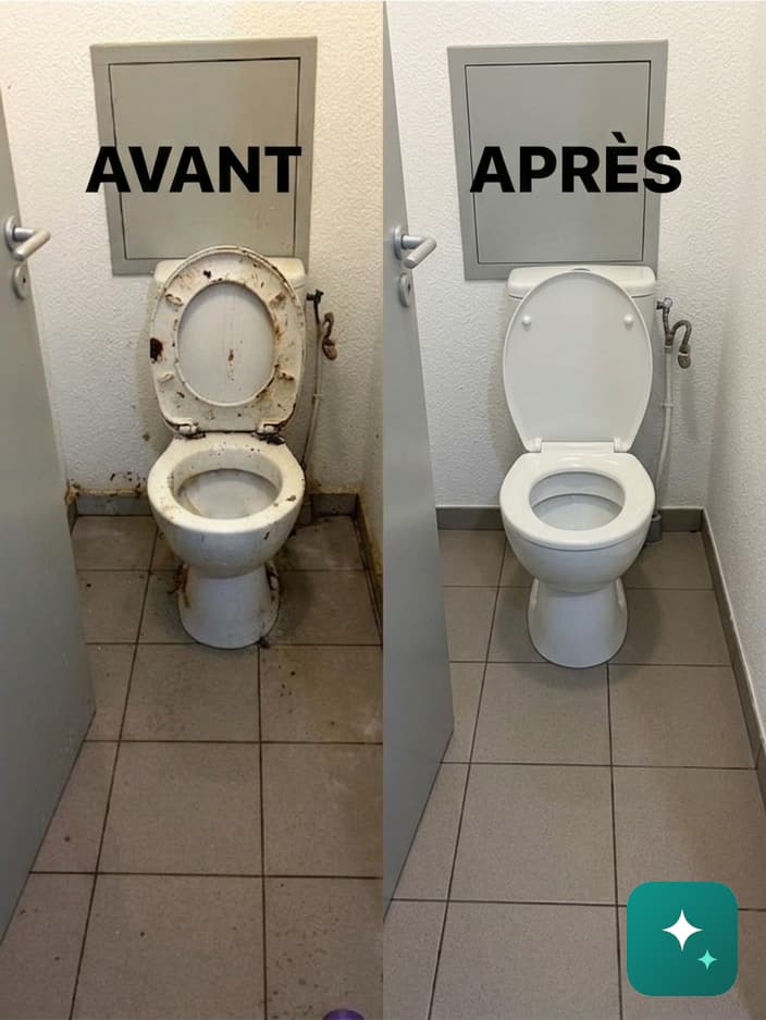 Avant / après : WC fortement entartrés puis détartrés et désinfectés