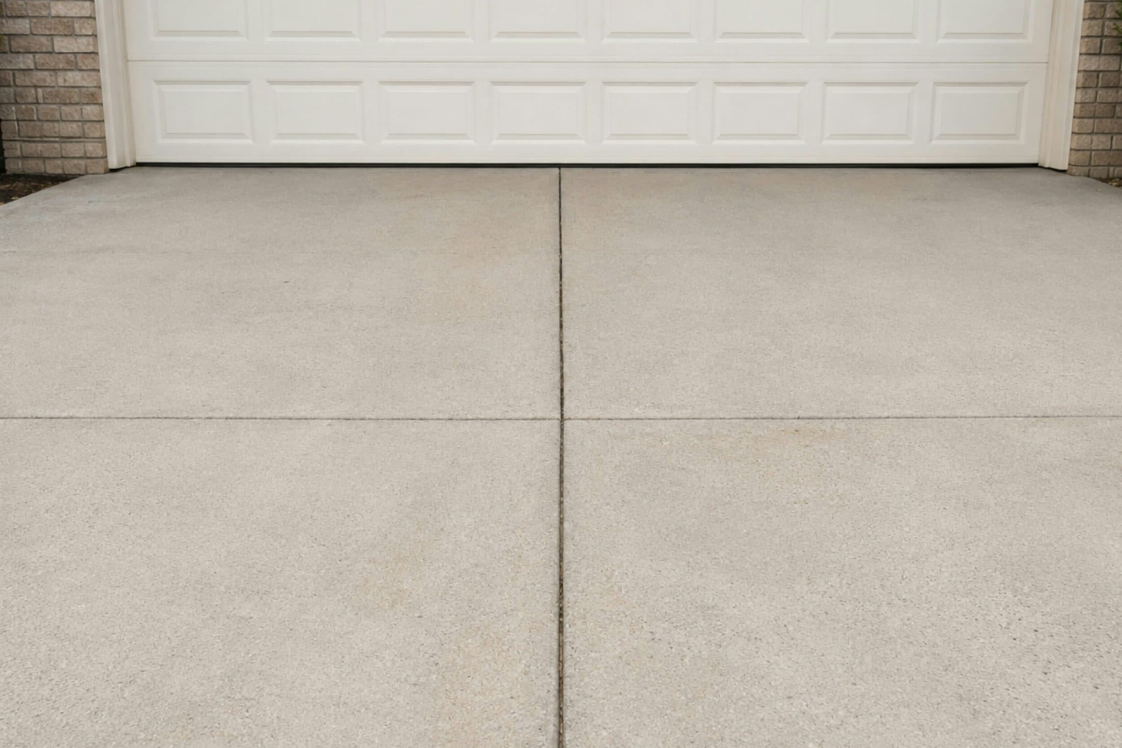 Cleaned concrete driveway in front of a garage
